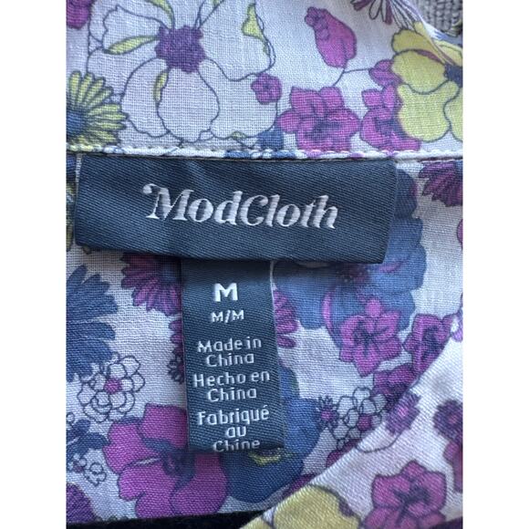 Modcloth Flower Patch Pleasantries Button-Up Shirt Purple/White Women's M NWT - Picture 4 of 8